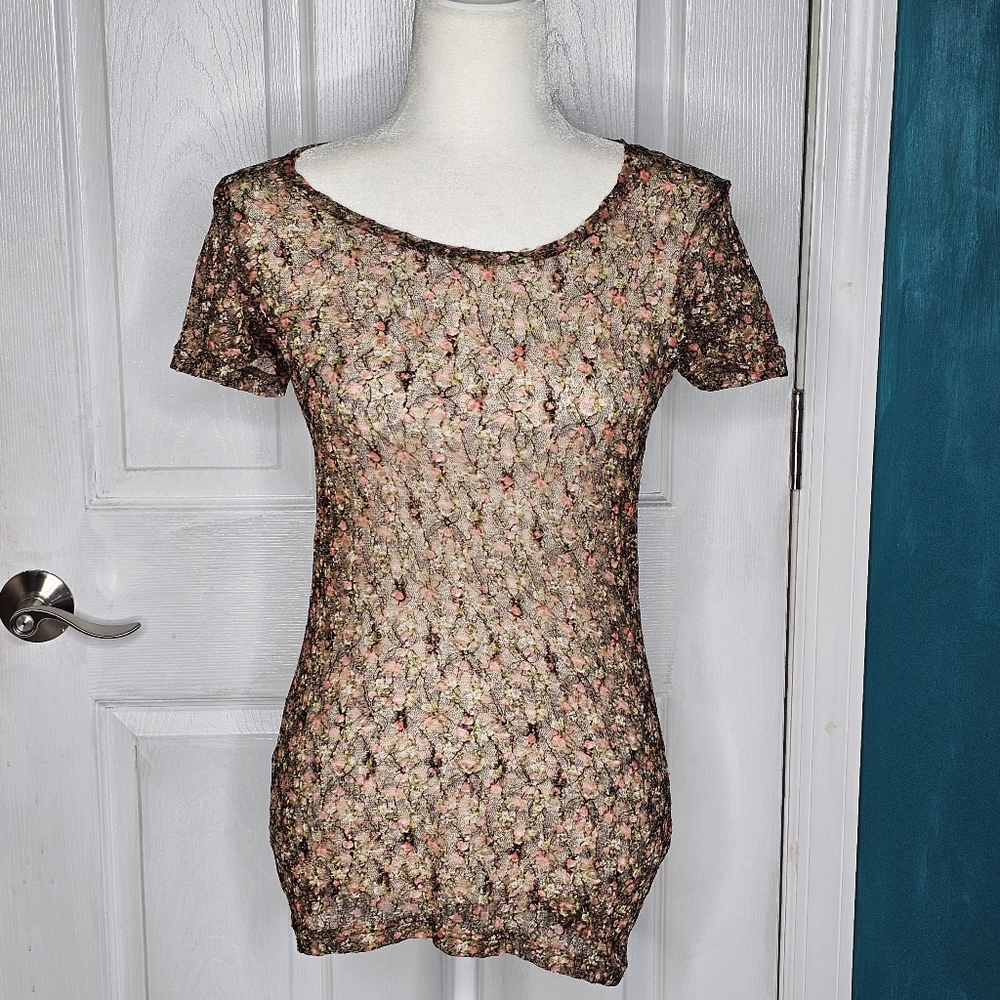Buckle Floral Sheer Lace Top